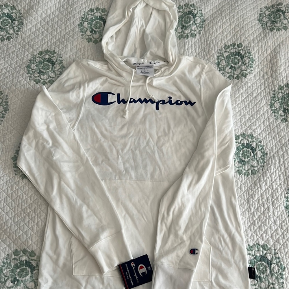 NWT Champion White Lightweight 100% Cotton Hoodie Size S Womens
